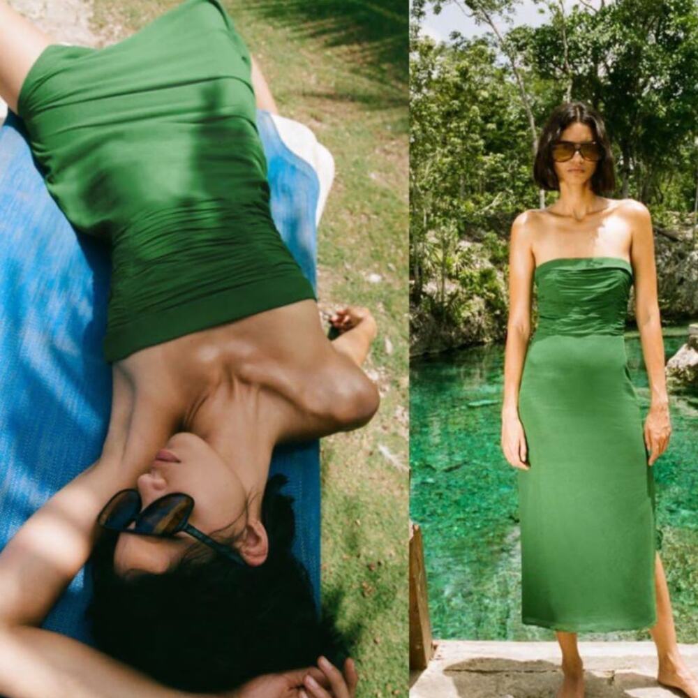 NWT Reformation Lore Dress Midi Strapless Ruched Kelly Green sz 6 NEW